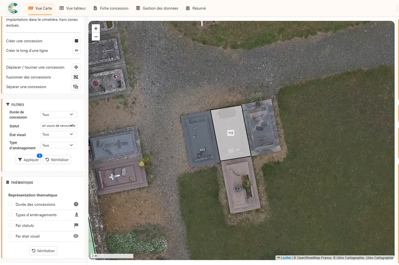 Recherche de concessions dans CimeAtlas à partir des informations enregistrées et de leur emplacement sur le plan.